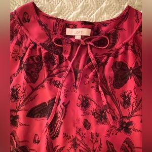 LOFT Pink blouse with a black butterfly print, size XS